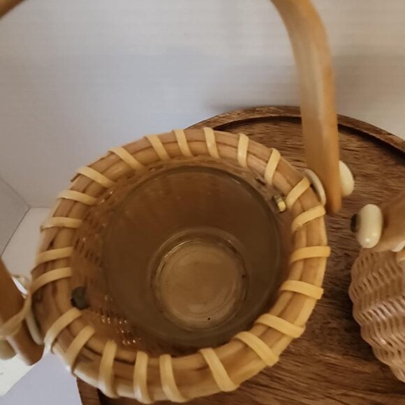 2-Nantucket Basket Miniature Mini 3” Round Swing Handle Glass Votive Holder - Picture 3 of 4